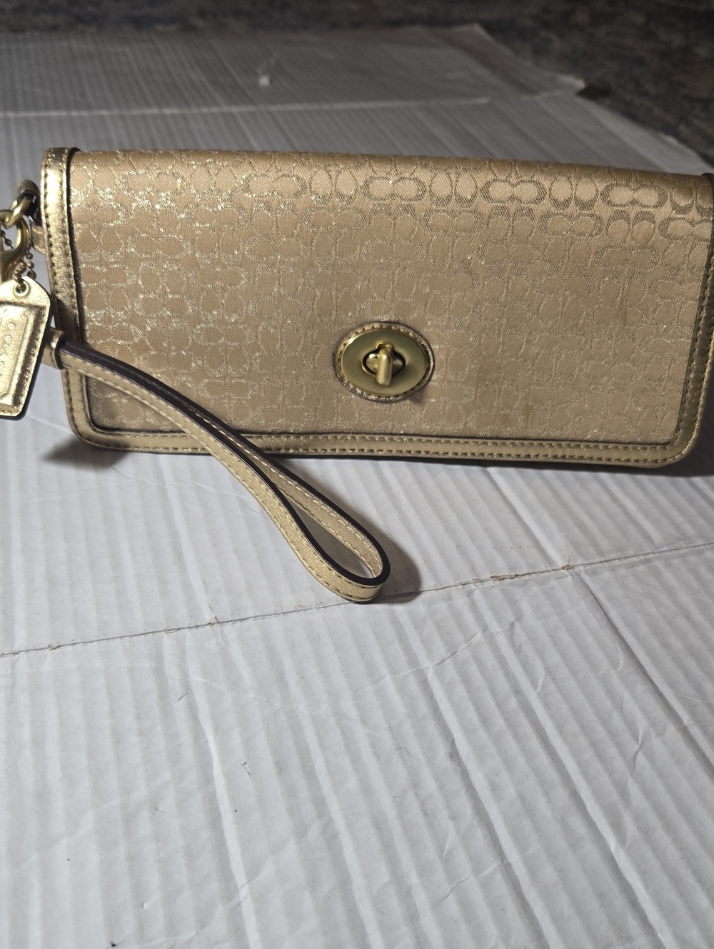 Coach Metallic Gold Signature Wristlet Clutch